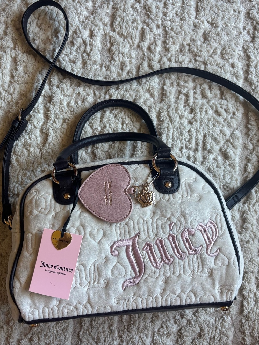 JUICY COUTURE Vintage Dreams Satchel Bag in Angel white and Chocolate